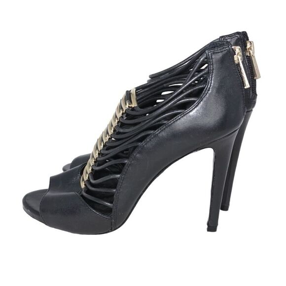 Vince Camuto Black and Gold Cage Style Gladiator Pumps, Size 6.5 - Picture 5 of 8